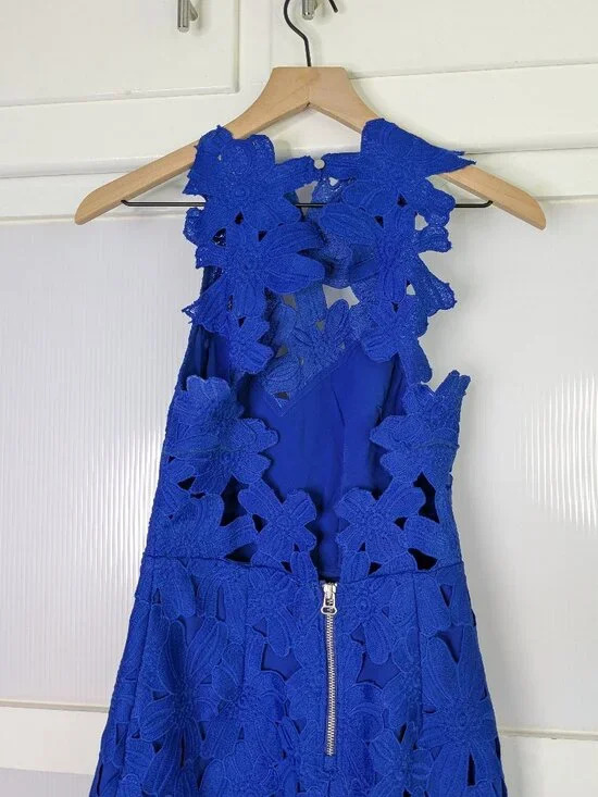 Saylor x Free People Jessa Foil Lace Dress Royal Blue Mini Dress Summer Size XS - Picture 9 of 16